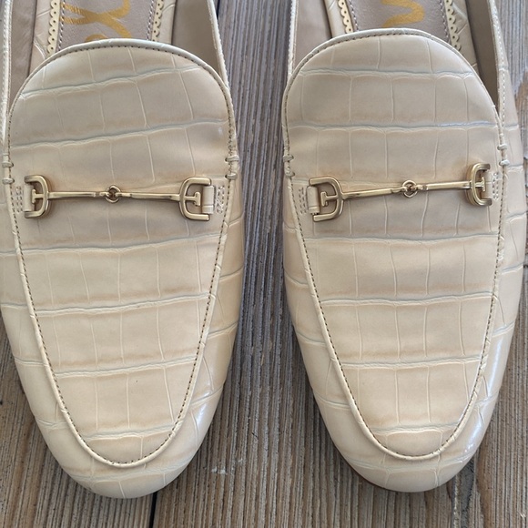 Sam Edelman Linnie Croc-Embossed Leather Bit Mules in Eggshell - Picture 3 of 10